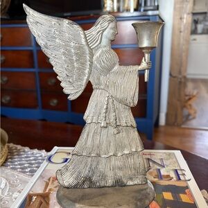 Silver Angel Figurine with Candle Holder